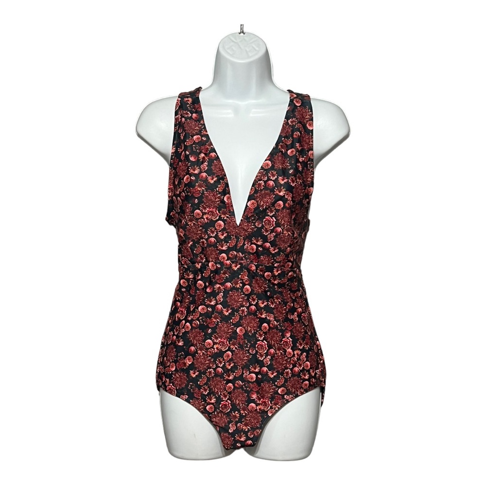 Albion Shell Shock Pink Dizzy V-Neck Swimsuit Floral One-Piece SPF Protection